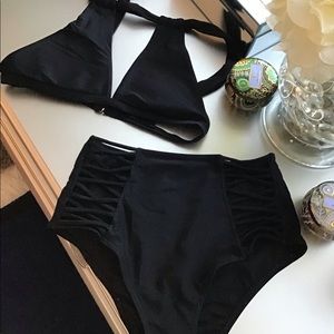 Black high bottom 2 piece swimsuit